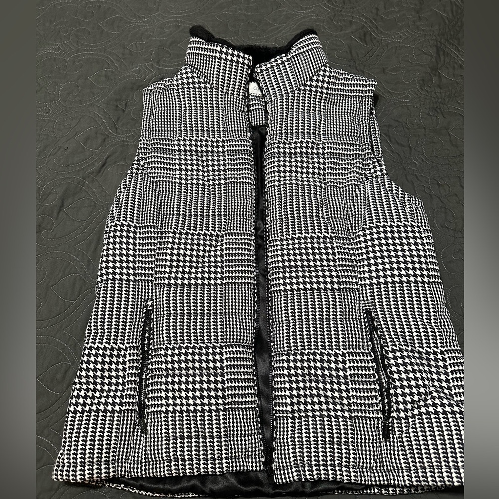 Calvin Klein Black and White Houndstooth Puffer Vest